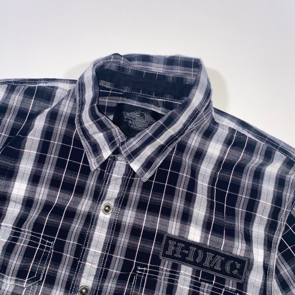 Harley-Davidson Other - Harley Davidson Mens Plaid‎ Short Sleeve Button Up Shirt Black White Size M